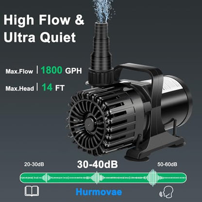 1800 GPH Pond Pump, 100W for Fish Ponds, Fountains & Waterfalls - size: 100W