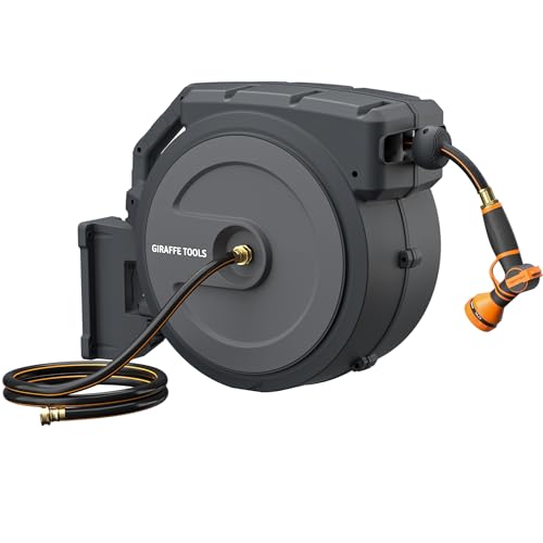 Giraffe Tools Retractable Garden Hose Reel 5/8" 90FT Auto Rewind Wall Mount - size: 5/8 inch x 90 ft