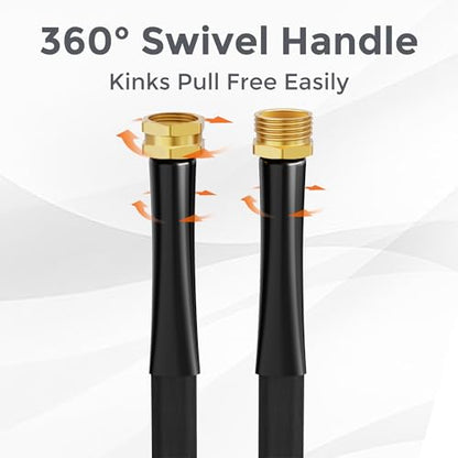 Giraffe Tools Garden Hose 75FT Lightweight Lay Flat Water Hose Kink Free Flexible Hose with 9 Spray Function Nozzle（Black） - size: 75FT