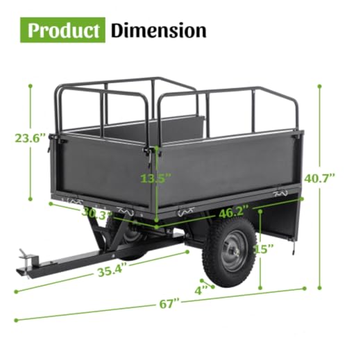 600 LBS Utility Trailer, 17 Cubic Feet Heavy Duty Steel Dump Cart Garden Trailer with Removable Sides,Hand Pull or Foot Pedal Garden Dump Cart for ATV, UTV, Lawn Mowers and Tractors