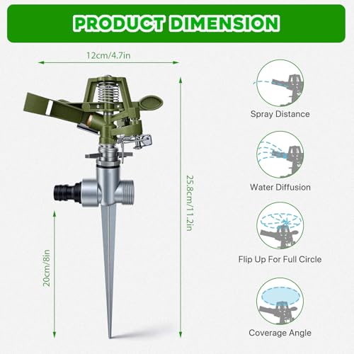 2 Pack Zinc Alloy Impact Lawn Sprinklers with Stand Spike 360° - color: green