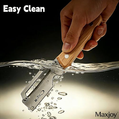 Maxjoy Vegetable Peeler, Stainless Steel Wooden Handle for Potato, Fruit - color: Brown#Silver