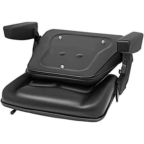 Bestauto Universal Fold Down Forklift Seat with Retractable Safety Belt, Armrest,Adjustable Seat for Excavator, Forklift, Tractor, Skid Loader, Backhoe Dozer Telehandler