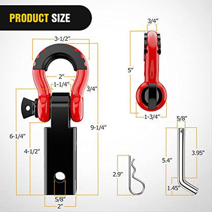 Nilight Shackle Hitch Receiver 2inch for Vehicle Recovery with 3/4" Shackle - color: Black+Red