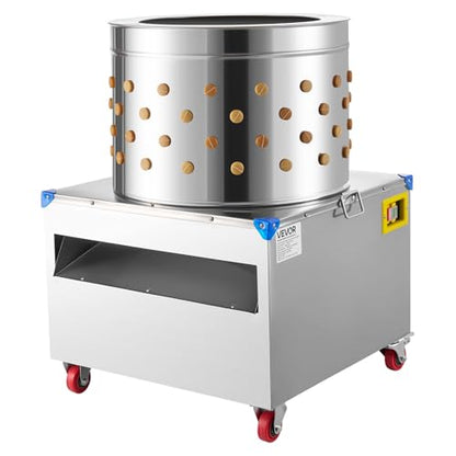 VEVOR Chicken Plucker Machine, 23.6 in Drum, 2200W & 240RPM Electric Chicken Plucking Machine with 119 Soft Fingers & Transport Wheels, Stainless Steel Feather Remover for Processing 2-4 Chicks Once - color: Silver