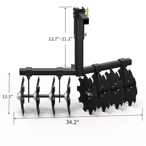 Suitable for 32" Heavy-Duty Disc Plow Harrow for ATV/UTV | Universal 2" Receiver Mount | Adjustable Height, Durable Pull Behind Design for Efficient Tilling and Farming