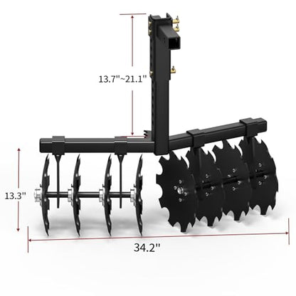 Suitable for 32" Heavy-Duty Disc Plow Harrow for ATV/UTV | Universal 2" Receiver Mount | Adjustable Height, Durable Pull Behind Design for Efficient Tilling and Farming