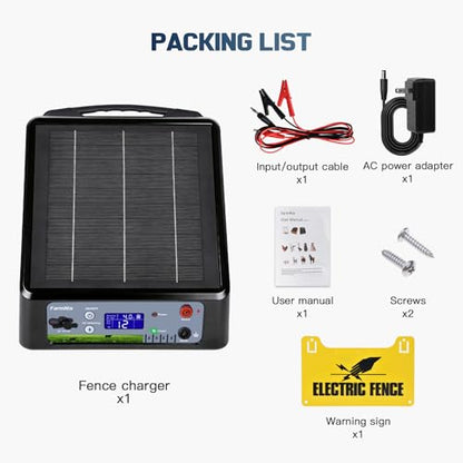 20 Miles Solar Electric Fence Charger Kit, 0.3-2.0J Adjustable, LED - color: Black