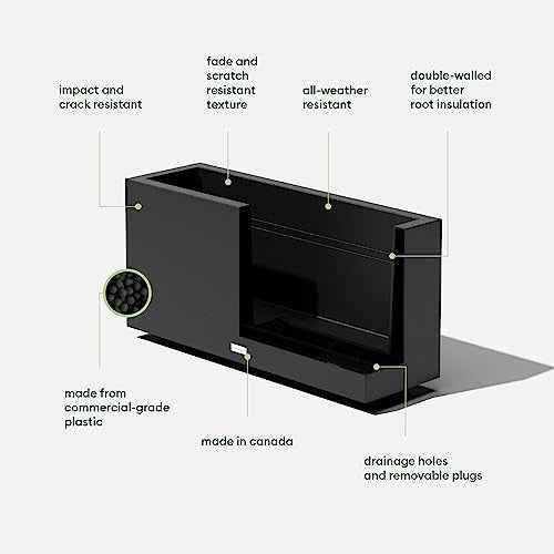 Veradek Block Series Long Box Planter - Rectangular Outdoor Planter - color: Black, size: Medium