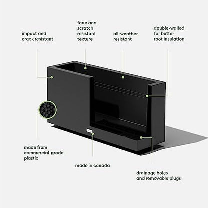 Veradek Block Series Long Box Planter - Rectangular Outdoor Planter - color: Black, size: Medium