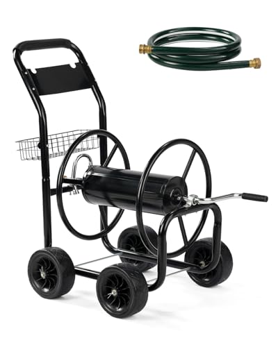 Outvita 300 Ft Garden Hose Reel Cart, Heavy Duty 4 Wheels Water Cart, Green - color: Black, size: 300FT