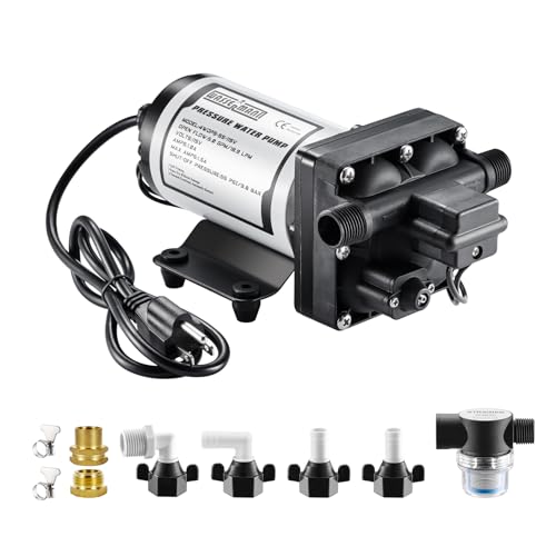 WASSERMANN RV Water Pumps Pressure Pump 115V AC with Pressure Switch, Self-priming Water Pump 5.0GPM 55PSI, Fresh Water Pump for RV Kitchen Barthroom Marine Yacht Garden Diaphragm Pump - color: White05