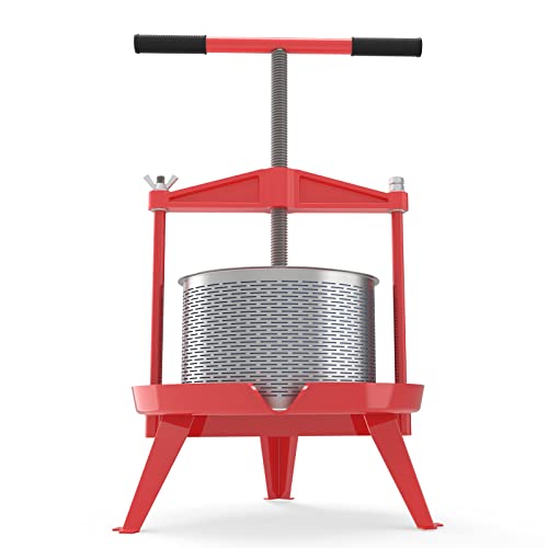 Fruit Wine Press 2.38 Gal - Heavy-duty T-Handle & Cross-beam, Stainless Steel Juice Maker for Apple, Grape, Home Brewing - color: Red, size: 2.38 Gallon