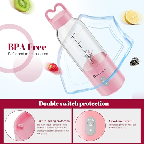 HOMEXUP Portable Personal Blender 17oz, 175W Smoothie Maker, Pink - color: Pink