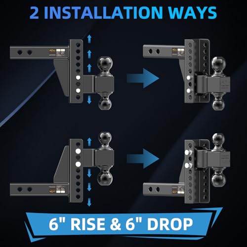 Adjustable Trailer Hitch -Drop Hitch Fit 2" Receiver - 6" Drop/Rise - size: 6 Inch Drop Hitch