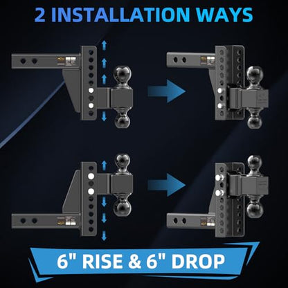 Adjustable Trailer Hitch -Drop Hitch Fit 2" Receiver - 6" Drop/Rise - size: 6 Inch Drop Hitch