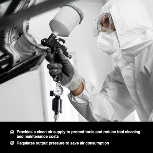 YUZES Spray Gun Air Regulator with Water Separator, 1/4" NPT, 0-140 PSI
