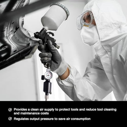 YUZES Spray Gun Air Regulator with Water Separator, 1/4" NPT, 0-140 PSI