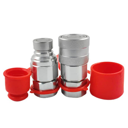 ISO16028 1/4'' Flat Face Hydraulic Quick Connect Coupling/Coupler Set W/Red Dust Cap 1/4'' NPT Thread - size: 1-Set 1/4" NPT