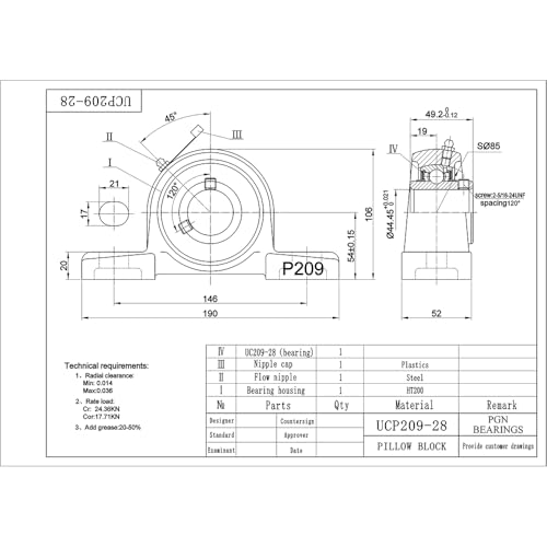 PGN UCP209-28 (4 Pack) Pillow Block Bearing - 1 3/4" Bore Self-Aligning - size: 4, style: UCP209-28