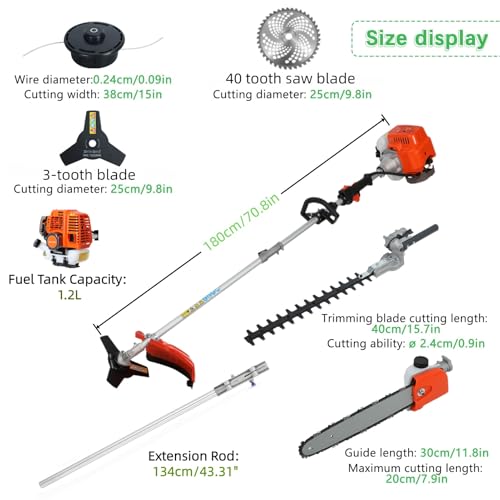 5 in 1 Weed Eater Combo, 52CC 2-Cycle Gas Hedge Trimmer&Brush Cutter Tools - size: 5-in-1