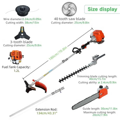 5 in 1 Weed Eater Combo, 52CC 2-Cycle Gas Hedge Trimmer&Brush Cutter Tools - size: 5-in-1
