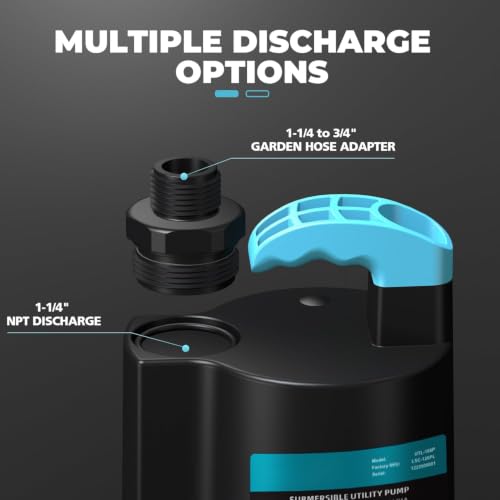 LEO 1/6 HP Submersible Water Pump, 1850GPH Sump Pump, 10ft Cord - color: Deep