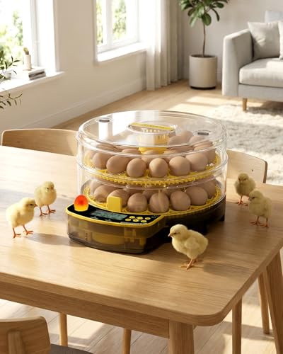 JUJOJB 48 Egg Incubator for Hatching Eggs, Double-Layer Auto Turner & Temp - color: Yellow