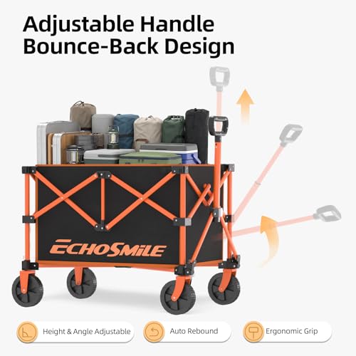 EchoSmile Light Collapsible Wagon Cart, Foldable for Camping, Black&Orange - color: Black&orange
