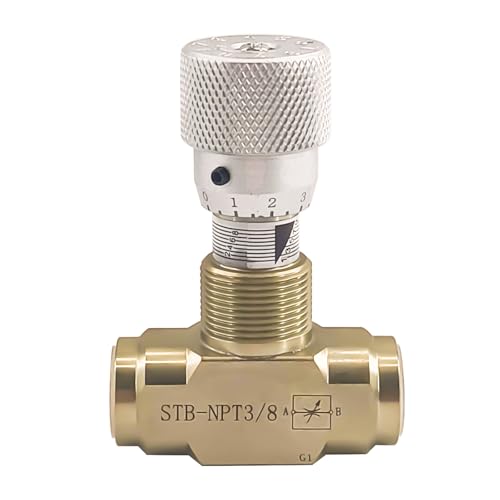 Straight Flow Control Needle Valve for Hydraulic System, Heavy-Duty Carbon Steel Pressure Fittings with 3/8" NPT Connection and Rotatable Knob - size: 3.5 inches (W) x 3.5 inches (L) x 1.5 inches (H)