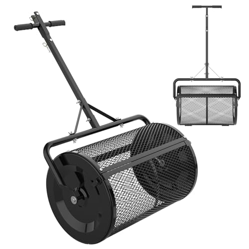 Seeutek Compost Spreader, 24" Peat Moss Spreader with 3 Heights - color: Jet Black
