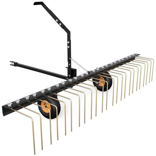 YITAMOTOR 60" Tow Behind Pine Needles Rake with 24 Spring Steel Tines