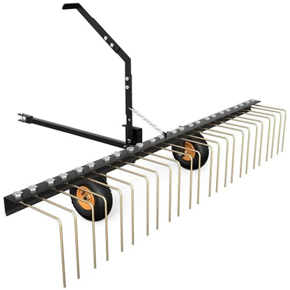 YITAMOTOR 60" Tow Behind Pine Needles Rake with 24 Spring Steel Tines