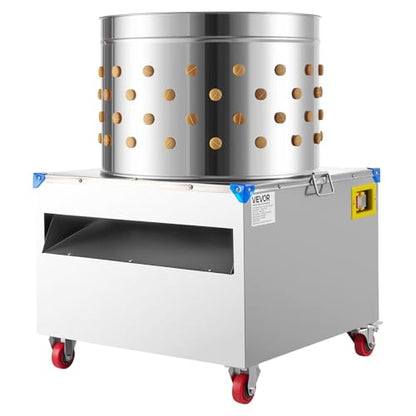 VEVOR Chicken Plucker Machine, 23.6 in Drum, 2200W & 240RPM Electric Chicken Plucking Machine with 119 Soft Fingers & Transport Wheels, Stainless Steel Feather Remover for Processing 2-4 Chicks Once - color: Silver
