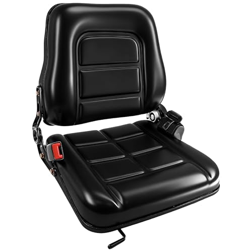 Universal Forklift Seat/Tractor Seat - Compatible with Forklifts, Tractors, Zero-Turn Mowers, Skid Steers, Telehandlers, Backhoes, Excavators -Safety Belt, Adjustable Backrest,Sliding Rails, Black - size: (L:6.7"-11.2"/W:9"-13")