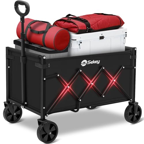 Sekey Lightweight Collapsible Wagon, 220 lb Capacity, Quick-Fold Cart - color: Black
