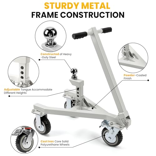 Heavy-Duty Trailer Dolly – 20,000 lbs Load, 3,500 lbs Tongue Weight, 360° Swivel Wheels with Brake, 2" & 2-5/16" Hitch Balls, Manual Trailer Mover for RV, Boat, Camper, Jet Ski, Motorcycle