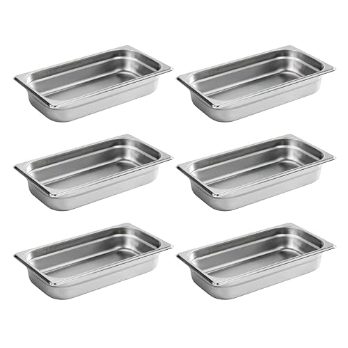 New Star Foodservice 1/3 Size Stainless Steel Steam Table Pan, 12.8 x 7.0 x 2.5 Inches, 18/8 Stainless Steel, 24 Gauge, NSF Certified (Set of 6) - size: 1/3, style: 2.5" Deep