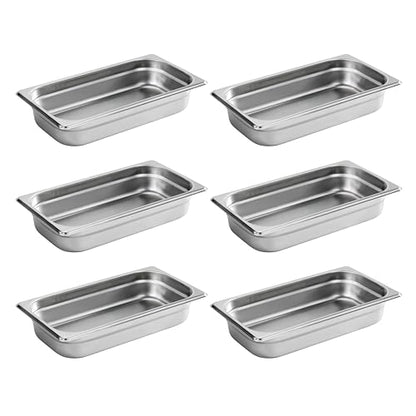 New Star Foodservice 1/3 Size Stainless Steel Steam Table Pan, 12.8 x 7.0 x 2.5 Inches, 18/8 Stainless Steel, 24 Gauge, NSF Certified (Set of 6) - size: 1/3, style: 2.5" Deep
