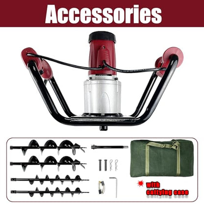 1500W Electric Post Hole Digger with Reverse, 2×6" & 2×4" Bits - color: Red, style: Reverse - 2×6"and 2×4" Auger Bits