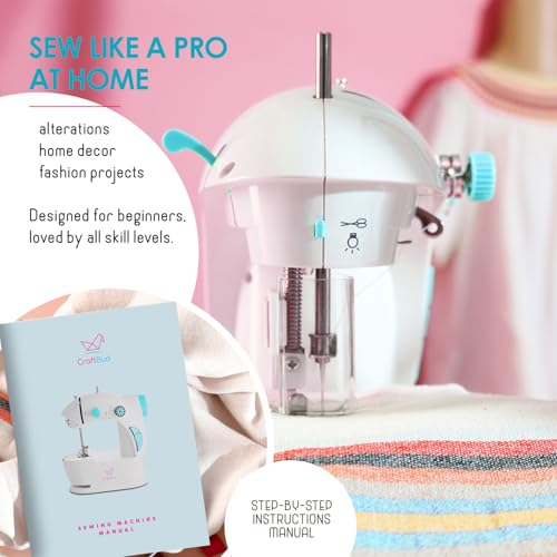 CraftBud Mini Sewing Machine for Beginners, Adults and Kids Sewing Machine - color: White, size: Basic Set