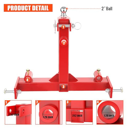 3 Point 2" Trailer Hitch Receiver, Quick Hitch for Category 1 Tractor