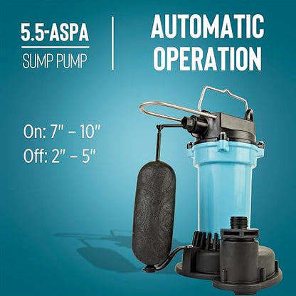 Little Giant 5.5-ASPA 115V, 1/4 HP Aluminum Automatic Sump Pump, 10' Cord