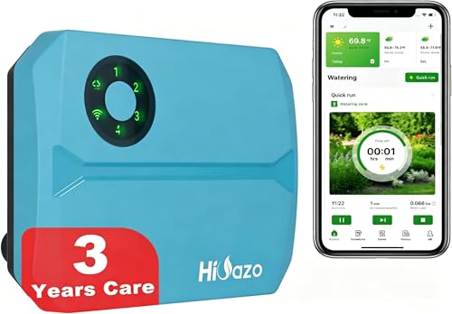 Smart Sprinklers Controller WiFi, Irrigation Controller Easy Use App Enabled, 4 Zone + 16 Plans, Save Water Auto Skip Rain, Freeze & Wind, 10 Minutes Install - color: Light Blue