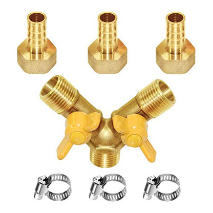 Joywayus 3 Way Shut off Ball Valve 1/4" Hose Barb Y Shaped 2 Switch Brass Fitting - size: 1/4 Inch - 1 pc