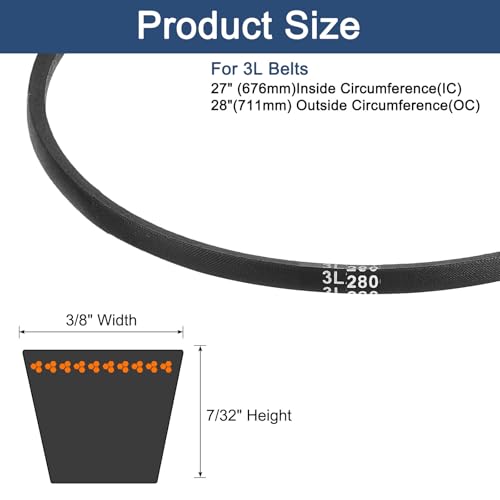 uxcell 3L280 Classic Wrapped Rubber V-Belt, 28"(711mm) Outside Circumference, 3L Profile V Belt 3/8" Width 7/32" Height - size: 3L280