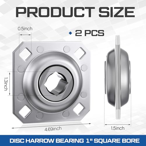 Threlaco 2 Pcs Disc Harrow Bearing 1" Square Bore Disc Harrow Flange Bearing Unit with 4-1/2" Bolt Holes for Farming Applications - size: 1 Inch