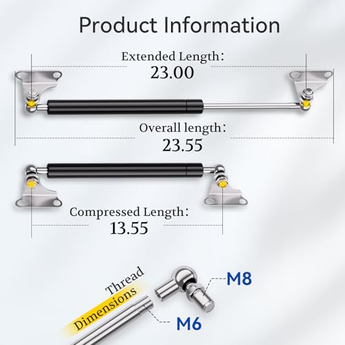 ARANA Gas Struts 23 inch 55lb with Brackets (2 Pack) - Heavy Duty Lift Support for RV Bed Hatch & Storage Box Lid - Hydraulic Spring Shocks for Camper Bed, Trap Door, Floor Hatch - size: 23" 55LB