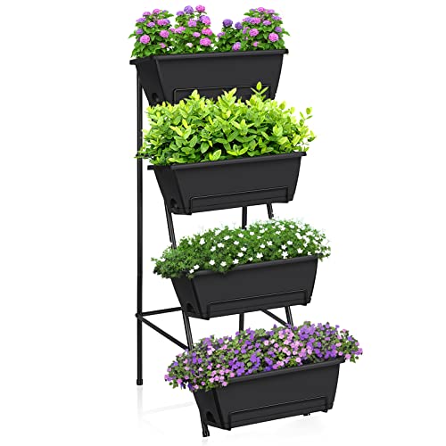 OYEAL Raised Garden Bed 4 Tier Vertical Garden Planters Indoor Outdoor Raised Planter Box with Legs Elevated Herb Garden Planter for Flowers Vegetables Plants, Black - color: Black
