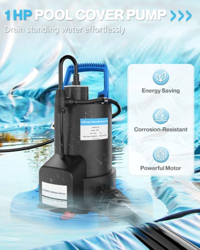 AgiiMan 1HP Automatic Pool Cover Pump, Submersible Sump Pump, Light Blue - color: Light Blue